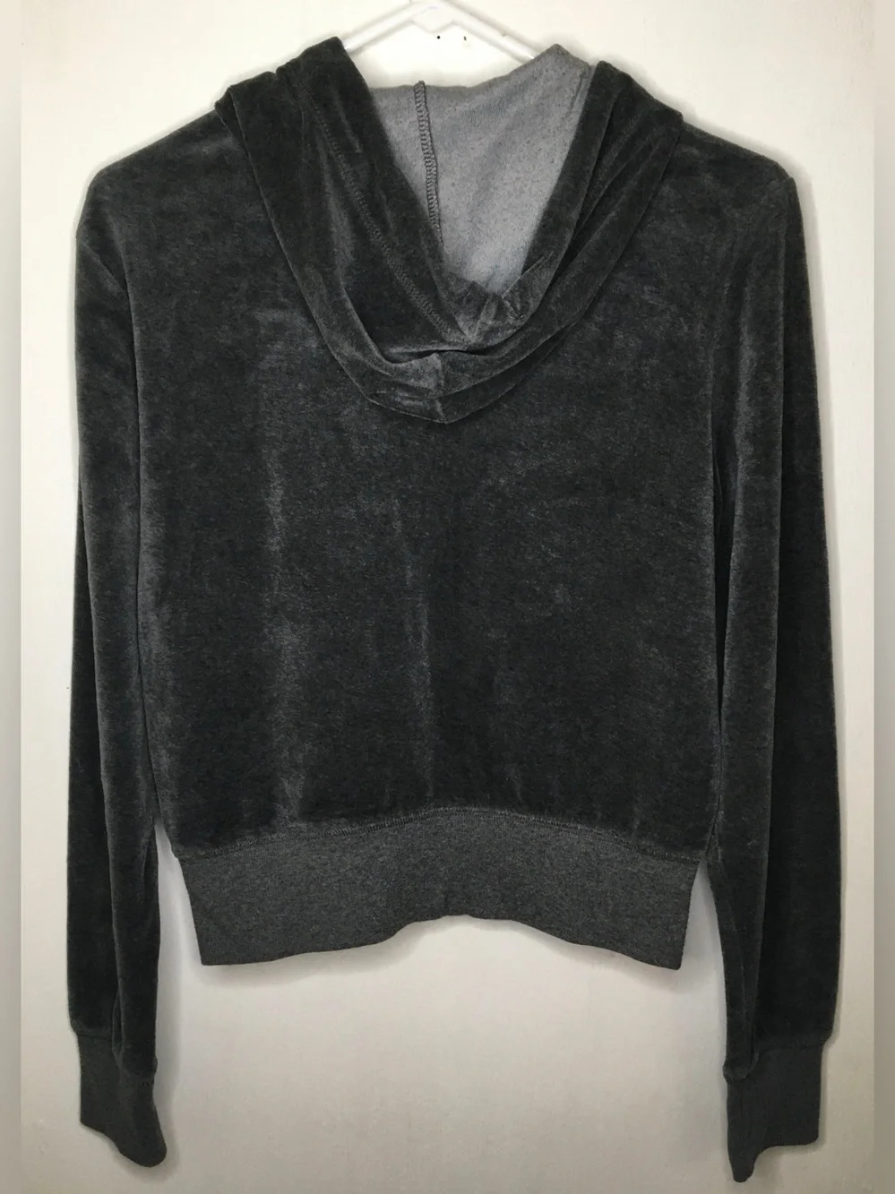 bebe Charcoal Velour Zip Hoodie with Rhinestone Logo